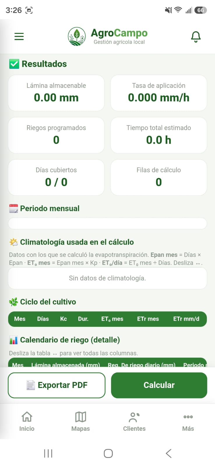 Calendario de riego
