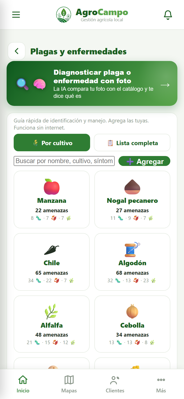 Plagas por cultivo